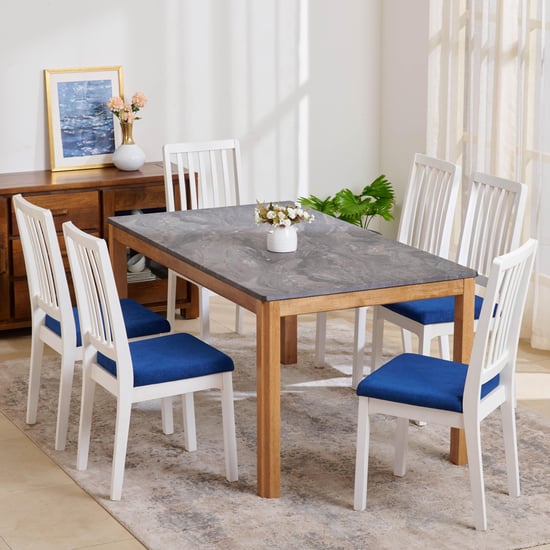 Santorini Faux Marble Top 6-Seater Dining Set with Chairs - Grey and White