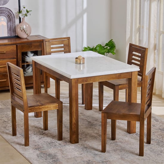 Adana Marble Top 4-Seater Dining Set with Chairs - Brown