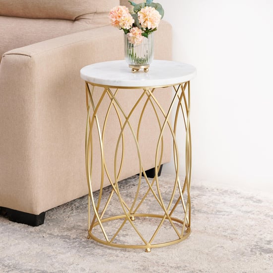 Gohan NXT Marble Top End Table - Gold