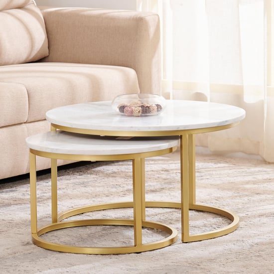Freedo NXT Marble Top Set of 2 Nested Coffee Tables - Gold