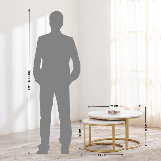 Freedo NXT Marble Top Set of 2 Nested Coffee Tables - Gold