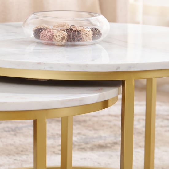 Freedo NXT Marble Top Set of 2 Nested Coffee Tables - Gold