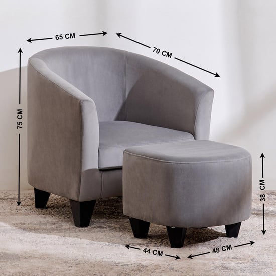 Seaford Velvet Chair with Ottoman - Grey