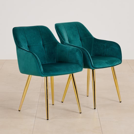 (Refurbished) Bella Set of 2 Velvet Dining Chairs - Green