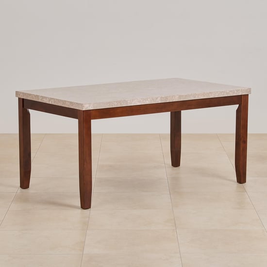 (Refurbished) Oxville Marble Top 6-Seater Dining Table - Brown