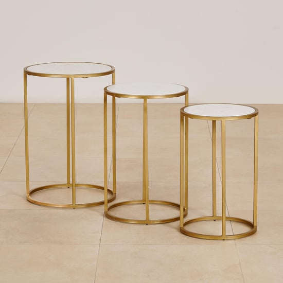 (Refurbished) Montford Marble Top Nest of 3 Tables - Gold