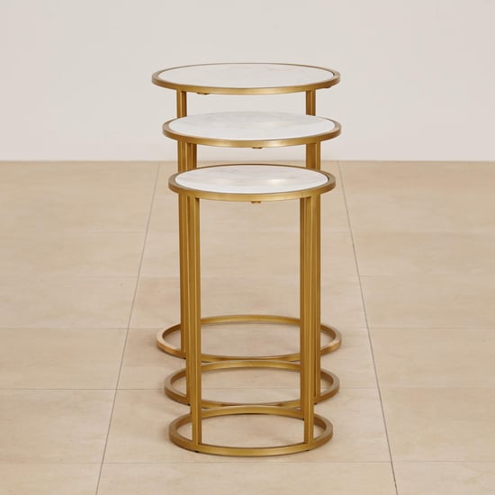 (Refurbished) Montford Marble Top Nest of 3 Tables - Gold