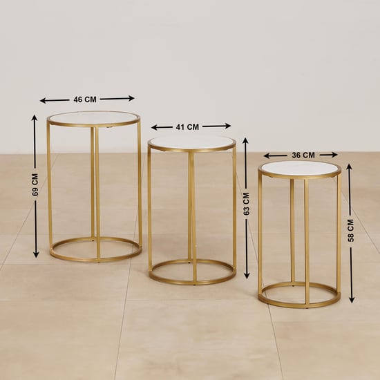 (Refurbished) Montford Marble Top Nest of 3 Tables - Gold