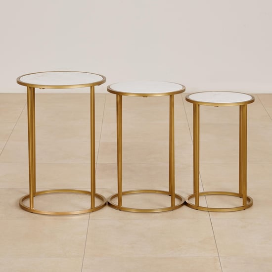 (Refurbished) Montford Marble Top Nest of 3 Tables - Gold