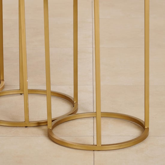 (Refurbished) Montford Marble Top Nest of 3 Tables - Gold