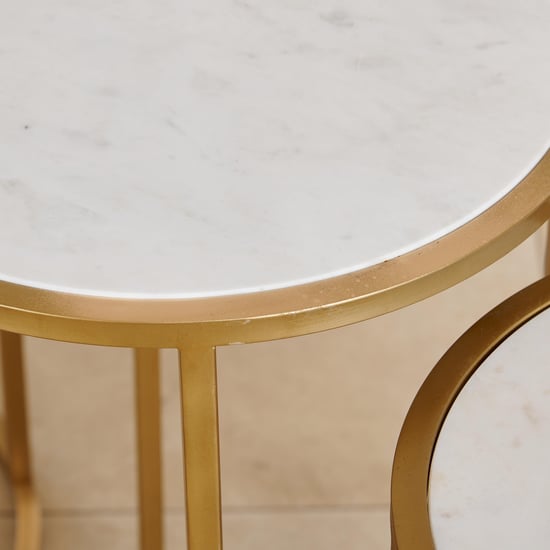 (Refurbished) Montford Marble Top Nest of 3 Tables - Gold
