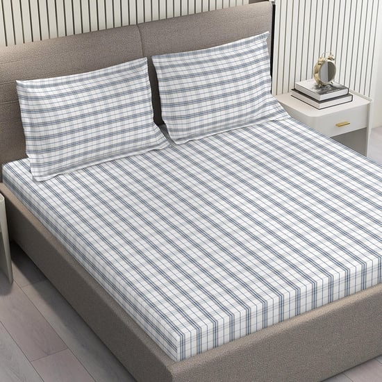 LAYERS Emaline Cotton 144TC Checked 3Pcs Queen Bedsheet Set