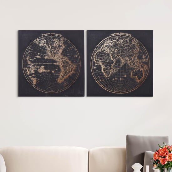 Corsica Brezza Set of 2 Canvas World Map Picture Frames - 50x50cm