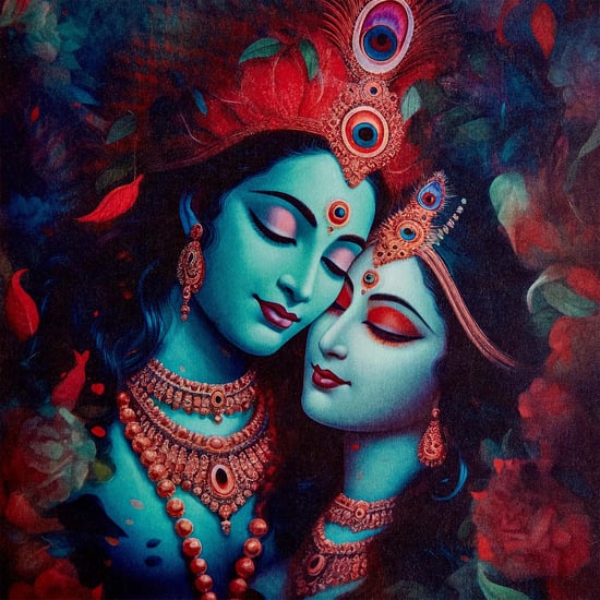 Aura MDF Divine Radha Krishna Picture Frame - 32x32cm