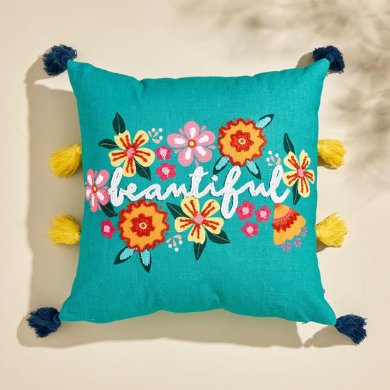 Glance Floral Embellished Filled Cushion - 40x40cm