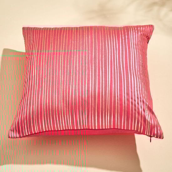 Velour Striped Foil Print Cushion Cover 40x40cm Pink Polyester