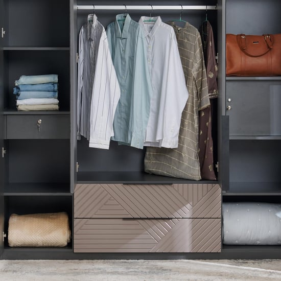 Connect 4-Door Wardrobe with Mirror and Drawer - Grey