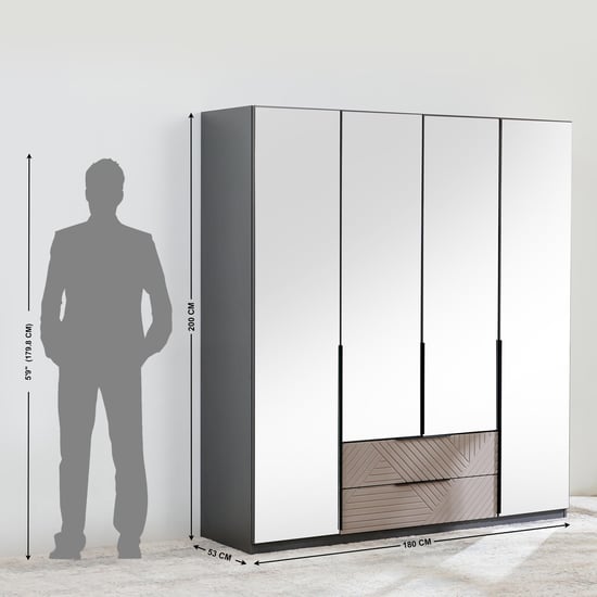 Connect 4-Door Wardrobe with Mirror and Drawer - Grey