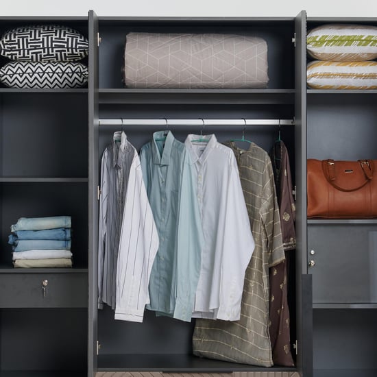Connect 4-Door Wardrobe with Mirror and Drawer - Grey