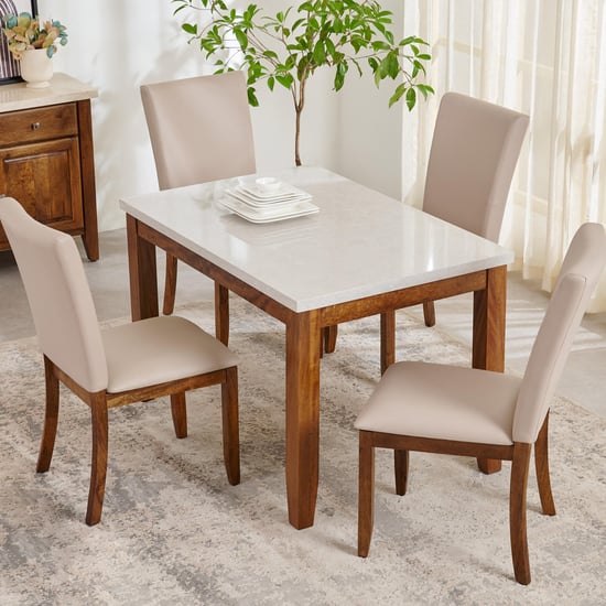 Giza Composite Marble Top 4-Seater Dining Set With Chairs - Grey