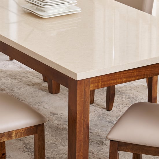 Giza Composite Marble Top 6-Seater Dining Set with Chairs and Bench - Beige