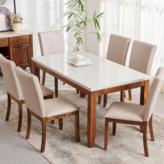 Giza Composite Marble Top 6-Seater Dining Set with Chairs - Grey