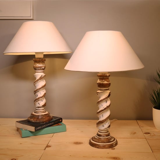 HOMESAKE Wooden Set of 2 Table Lamps