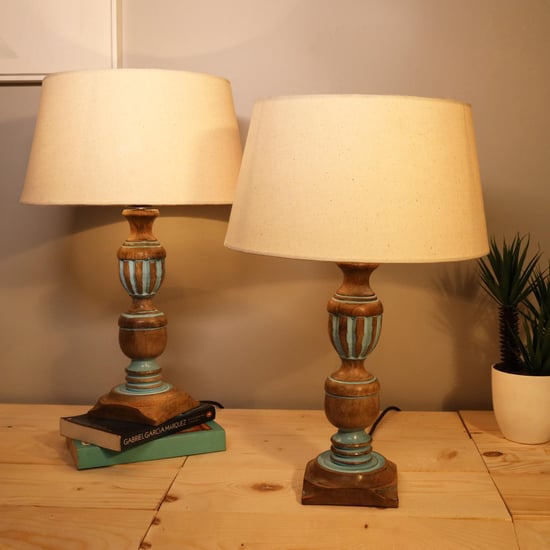 HOMESAKE Wooden Set of 2 Table Lamps