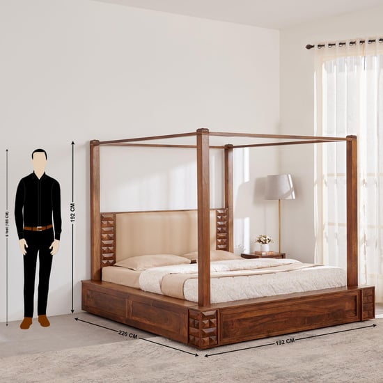 Adana Swaram Mango Wood Queen Poster Bed Brown
