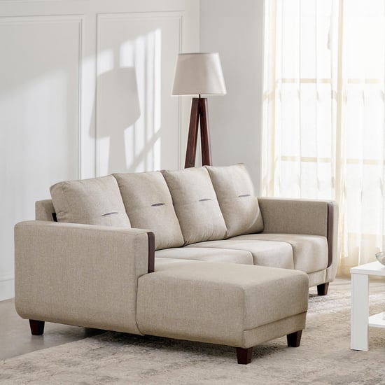Berry Fabric 3-Seater Sofa with Left Chaise - Beige