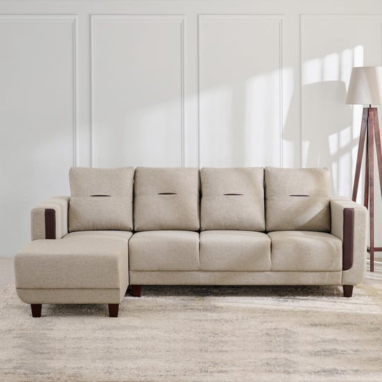 Berry Fabric 3-Seater Sofa with Left Chaise - Beige