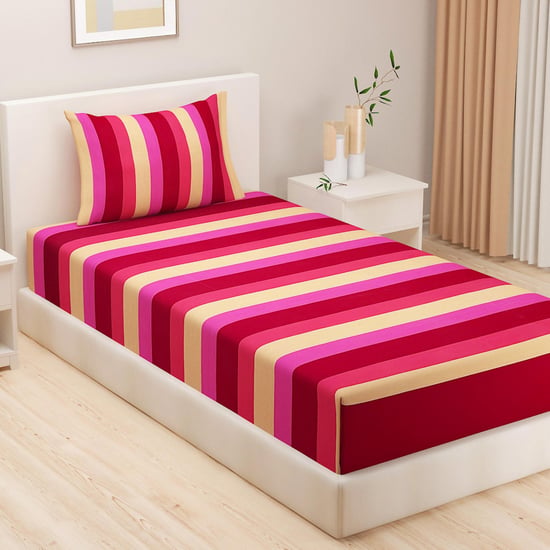 SWAYAM Panache Cotton 240TC Yarn-Dyed Striped 2Pcs Cotton Single Bedsheet Set
