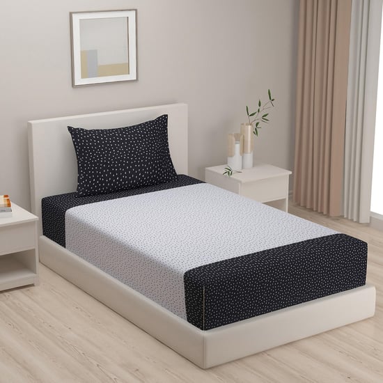 SWAYAM Avian Harmony Geometric 200TC @Pcs Cotton Duo-Tone Single Bedsheet Set