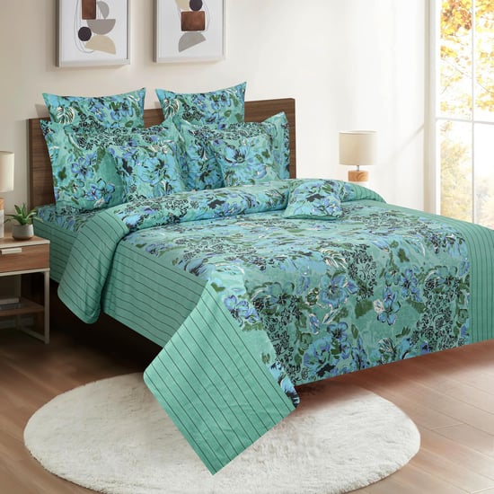 SWAYAM Aqua Florals 160TC Queen Bedsheet Set
