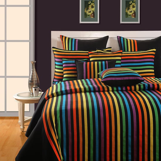 SWAYAM Vibrant Spectrum Yarn-Dyed Cotton Striped Queen Bedsheet Set