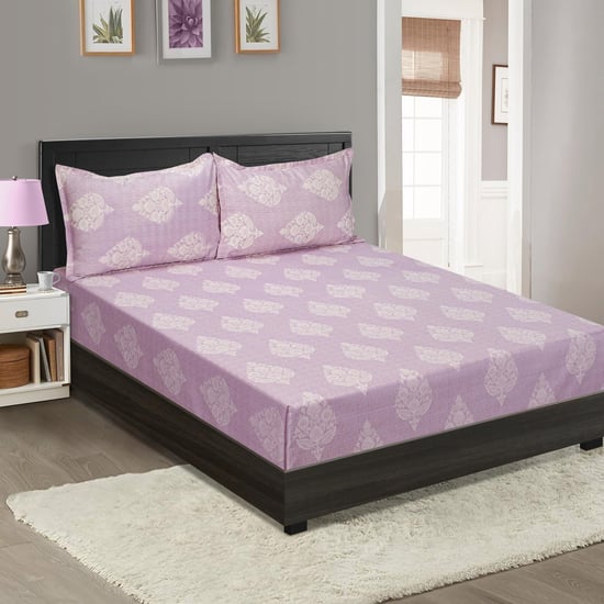 SWAYAM Traditional Floral Etching 210TC Linen King Bedsheet Set