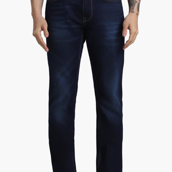 JACK & JONES Men Stonewashed Regular Straight Dark Jeans