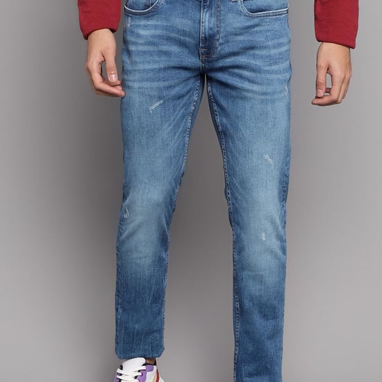 JACK & JONES Men Washed Slim Straight Fit Jeans