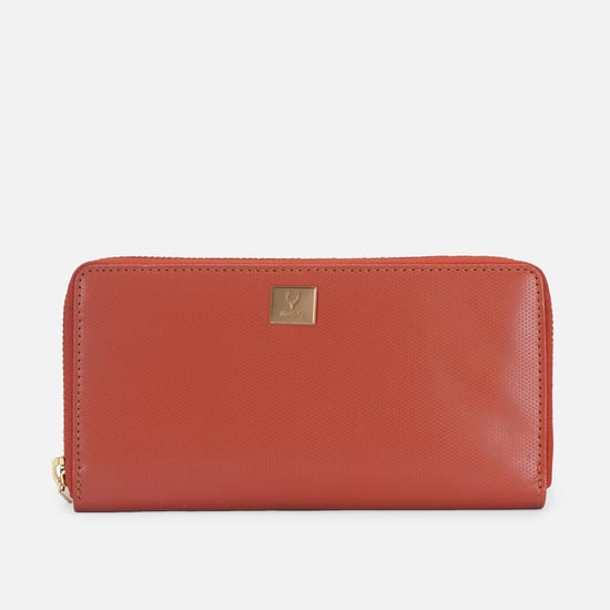 ALLEN SOLLY Women Textured Zip-Around Wallet Red