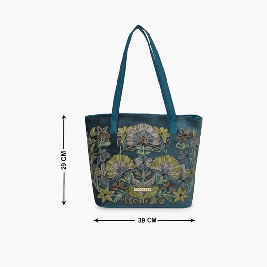 CAPRESE Women Floral Embroidered Tote Bag Green