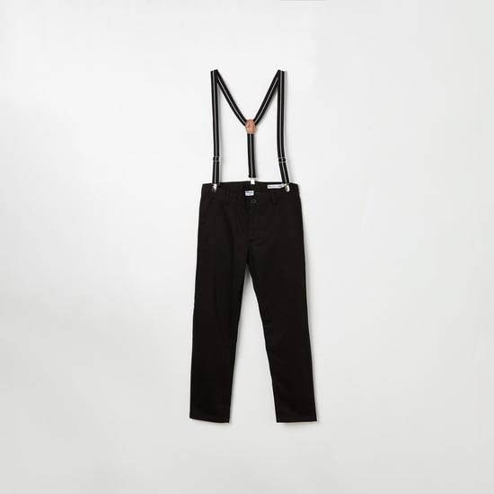 FAME FOREVER Boys Solid Slim Fit Casual Trousers with Suspenders