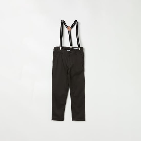 FAME FOREVER Boys Solid Slim Fit Casual Trousers with Suspenders