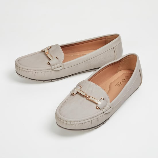 Grey leather fashion loafers womens