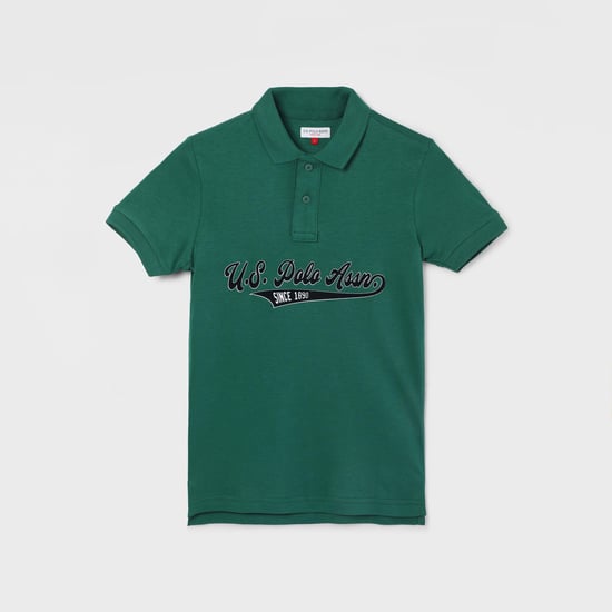 POLO KIDS Boys Brand Printed Polo T-shirt Green