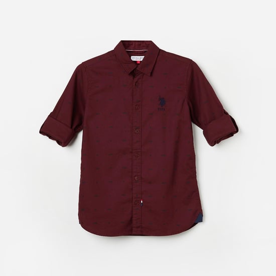 POLO KIDS Boys Printed Casual Shirt Maroon