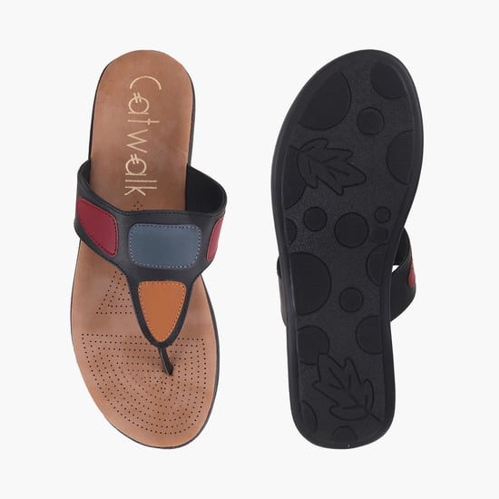CATWALK Women Colourblocked T-strap Flat Sandals Black