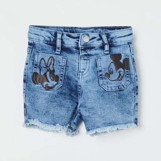 JUNIORS Girls Mickey Minnie Printed Denim Shorts Blue