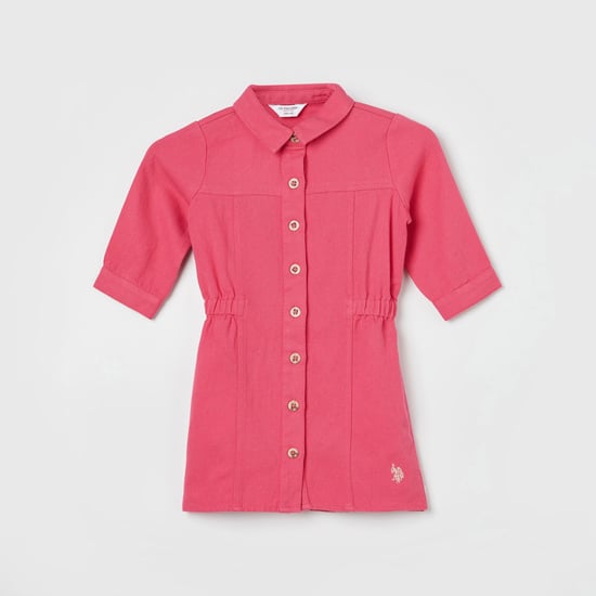 POLO KIDS Girls Solid Shirt Dress Pink