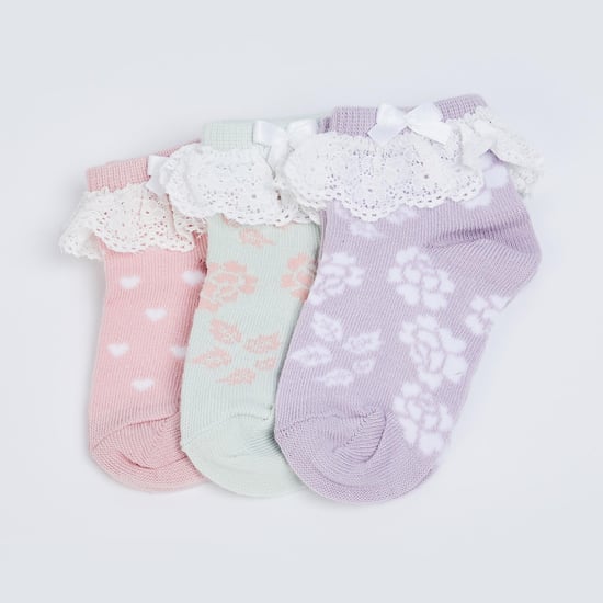 FAME FOREVER Girls Lace-Detailed Socks - Pack of 3