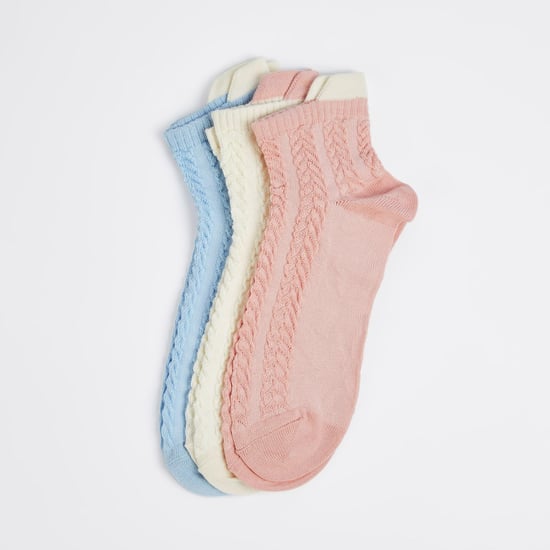 FAME FOREVER Girls Textured Ankle Length Socks - Pack of 3